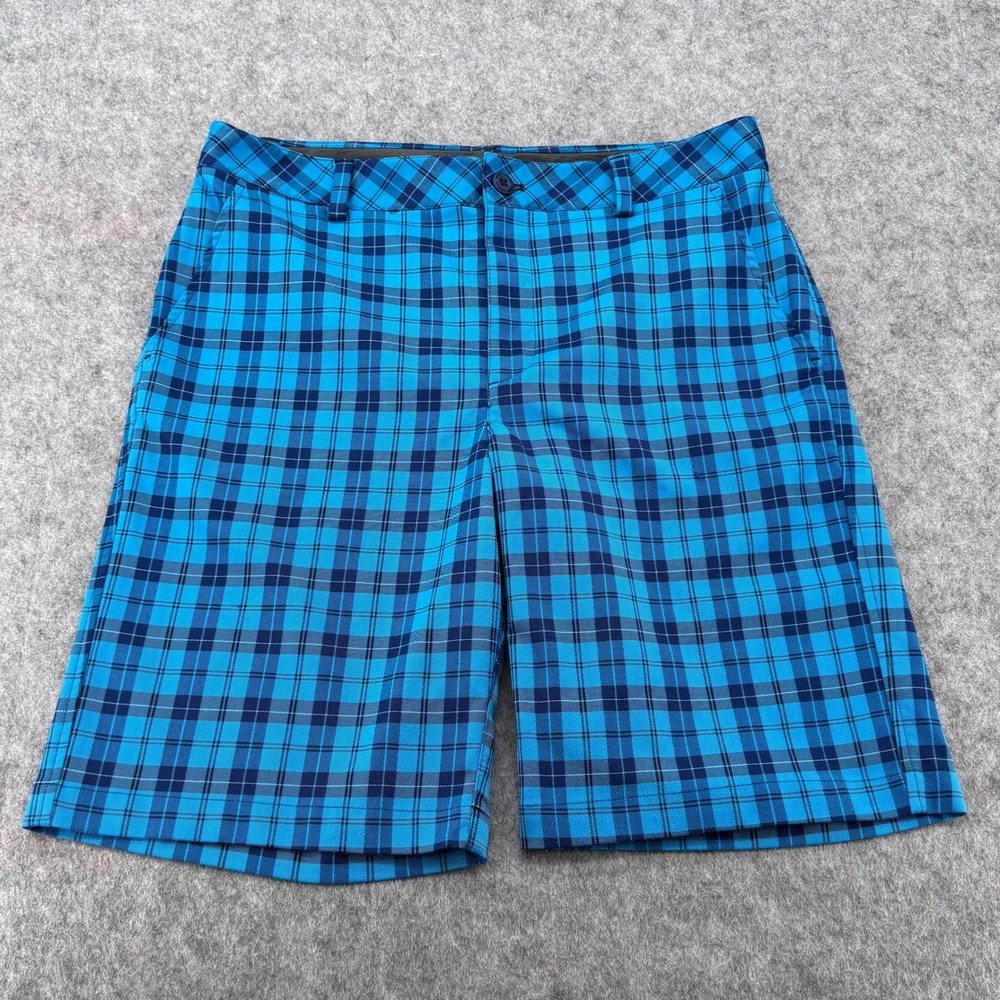 Under Armour Performance Mens Blue Plaid Golf Shorts Size 32R Checkered Athletic